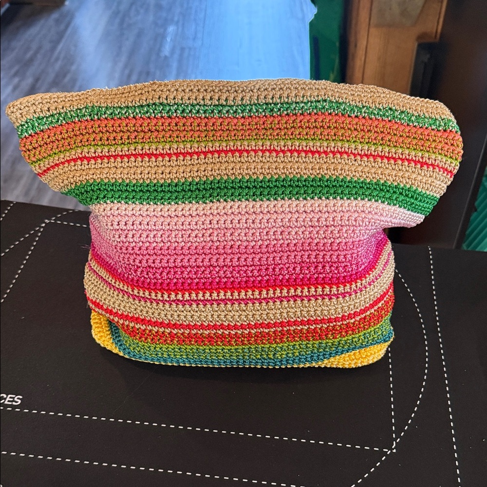 The Sak Multicolor Crochet Stripe Shoulder Bag - Pink, Green, Yellow, Tan